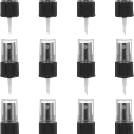 12 Pcs Black Spray Top, 18/410 Fine Mist Sprayer Reusable Replacement Spray Bottle Pump Stripe Plastic Top for Cosmetic Perfume and Body Sprays Bottle.