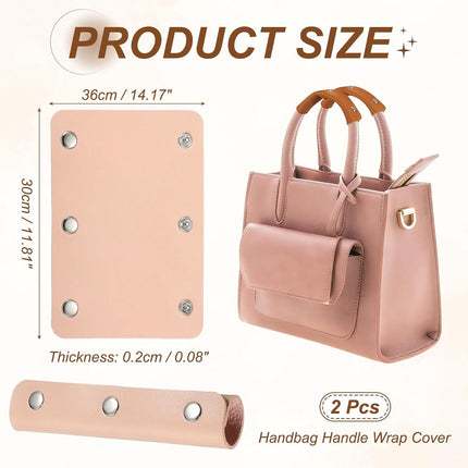 2 Pcs Handbag Handle Cover, Leather Luggage Handle Wraps, Purse Strap Cover Luggage Grip Protector Fine Texture Silver Buckle for Purse Tote Bag Suitcase, Peach Pink.