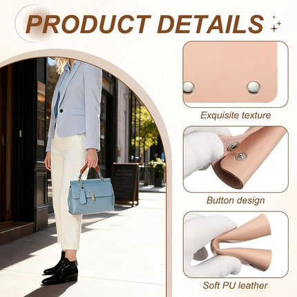 2 Pcs Handbag Handle Cover, Leather Luggage Handle Wraps, Purse Strap Cover Luggage Grip Protector Fine Texture Silver Buckle for Purse Tote Bag Suitcase, Peach Pink.