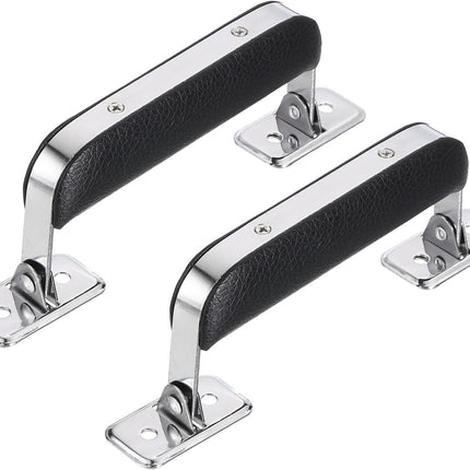 Leather Handle, 2Pcs - Metal Luggage Handle, Vintage Suitcase Replacement Strap, Vintage Pull Handle for Trunk Handbag Briefcase Speaker Box (Black), 110mm.