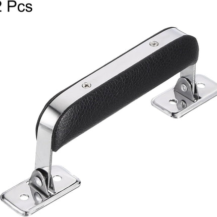 Leather Handle, 2Pcs - Metal Luggage Handle, Vintage Suitcase Replacement Strap, Vintage Pull Handle for Trunk Handbag Briefcase Speaker Box (Black), 110mm.