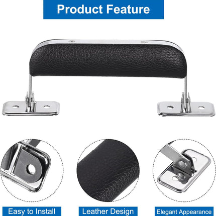 Leather Handle, 2Pcs - Metal Luggage Handle, Vintage Suitcase Replacement Strap, Vintage Pull Handle for Trunk Handbag Briefcase Speaker Box (Black), 110mm.