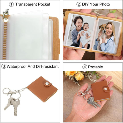 2 Pcs Mini Photo Keychain Custom Keychain Personalized Leather Photo Album Keychains with 20 Pictures DIY Small Memory Key Ring Picture Book for Family, Black.