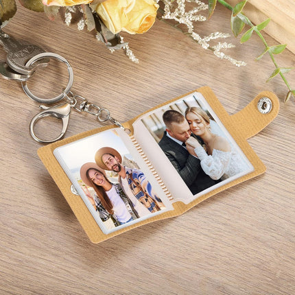 2 Pcs Mini Photo Keychain Custom Keychain Personalized Leather Photo Album Keychains with 20 Pictures DIY Small Memory Key Ring Picture Book for Family, Black.