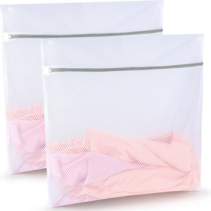 Durable Honeycomb Mesh Laundry Bags, 2 XX-Large 24in x 24in Washing Delicate Bags with Colorful Zipper for Huge Clothes, Curtain, Coverlet, Carpet.