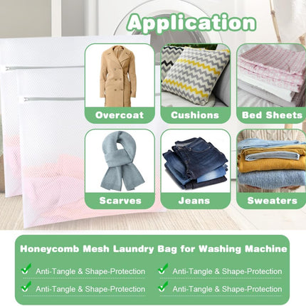 Durable Honeycomb Mesh Laundry Bags, 2 XX-Large 24in x 24in Washing Delicate Bags with Colorful Zipper for Huge Clothes, Curtain, Coverlet, Carpet.