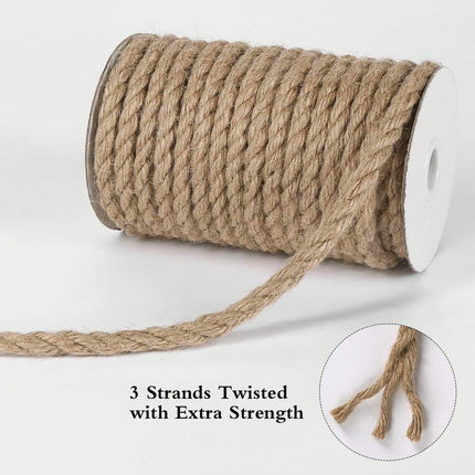 8mm Jute Rope, 50 Feet Heavy Duty and Thick Twine Rope for Crafts, Gardening, Cat Scratching Post, Home Decor.