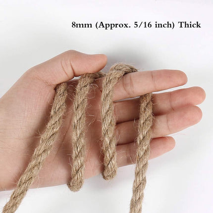 8mm Jute Rope, 50 Feet Heavy Duty and Thick Twine Rope for Crafts, Gardening, Cat Scratching Post, Home Decor.