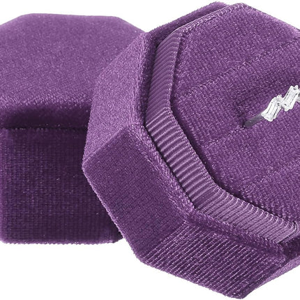 Velvet Ring Box, 3 Slot Octagon Wedding Ring Display Holder Box Jewelry Ring Gift Box for Wedding Ceremony Proposal Engagement (Deep Purple).