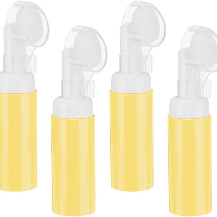 4Pcs Empty Foaming Soap Dispenser, 2oz / 60ml Facial Cleanser Foam Bottle with Brush for Hand Soap, Shampoo, Shower Gel, Yellow.