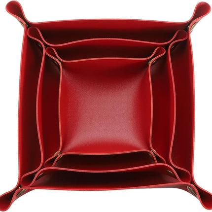 3 Pack PU Leather Tray, Jewelry Tray for Women and Men, Glossy Leather Desk Organizer Portable Catchall Tray for Jewelry Key Coin Watch Wallet, Red.