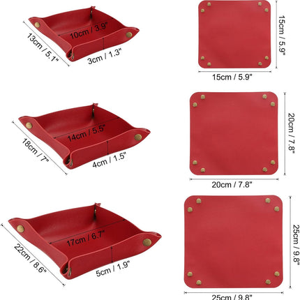 3 Pack PU Leather Tray, Jewelry Tray for Women and Men, Glossy Leather Desk Organizer Portable Catchall Tray for Jewelry Key Coin Watch Wallet, Red.