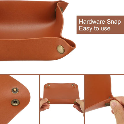3 Pack PU Leather Tray, Jewelry Tray for Women and Men, Glossy Leather Desk Organizer Portable Catchall Tray for Jewelry Key Coin Watch Wallet, Red.