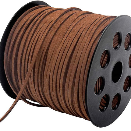 Leather String, 100 Yards 2.6mm Flat Suede Cord, Faux Leather Cord for Jewelry Making, Necklaces, Bracelets, Dream Catchers and DIY Crafts (Brown).