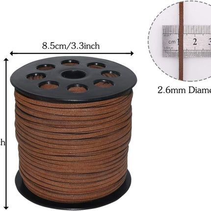 Leather String, 100 Yards 2.6mm Flat Suede Cord, Faux Leather Cord for Jewelry Making, Necklaces, Bracelets, Dream Catchers and DIY Crafts (Brown).