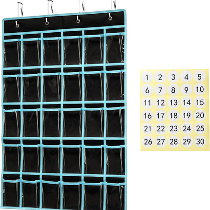 Classroom Pocket Chart Organizer,Cell Phones Calculator Holder for Classroom Storage, Hanging Wall Door Calculator Phone Caddy for Classroom. (30 Pockets-Black).