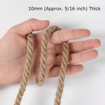 10mm Jute Rope, 50 Feet 3/8 inch Heavy Duty and Thick Twine Decorative Rope for Crafting, Cat Scratch Post, Gardening, Farmhouse Decor, Home Decor.