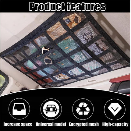 Car Ceiling Cargo Net Pocket, 30" x 21.2", Droop Less Car Storage Organizer, Strengthen Load Bearing Double Layer Mesh Organizer, SUV, Trucks, Camping, Road Trip Essentials.