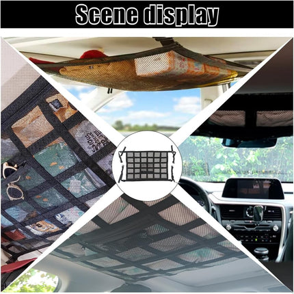 Car Ceiling Cargo Net Pocket, 30" x 21.2", Droop Less Car Storage Organizer, Strengthen Load Bearing Double Layer Mesh Organizer, SUV, Trucks, Camping, Road Trip Essentials.
