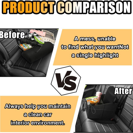 Car Seat Organizer, Foldable Car Storage Organizer with 4 Cup Holders, Rear & Front Seat Storage Bags, Black.