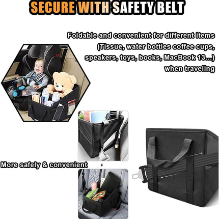 Car Seat Organizer, Foldable Car Storage Organizer with 4 Cup Holders, Rear & Front Seat Storage Bags, Black.