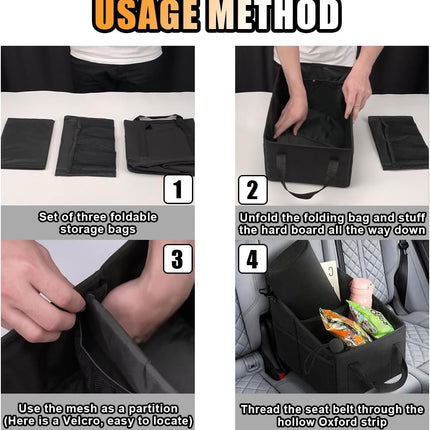 Car Seat Organizer, Foldable Car Storage Organizer with 4 Cup Holders, Rear & Front Seat Storage Bags, Black.