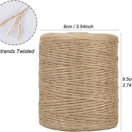 Natural Jute Twine, 984 Feet 2mm Garden Twine, Brown Jute String for Arts and Crafts, Gardening, Gift Wrapping, Bundling, Recycling.