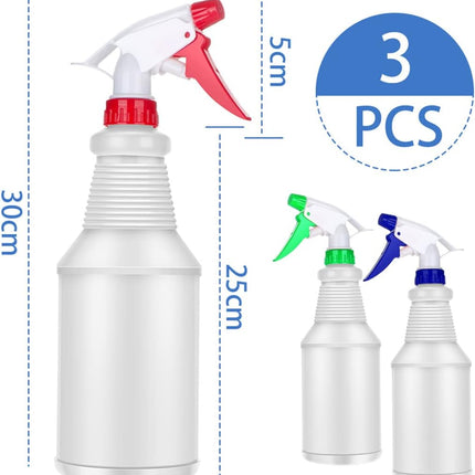Spray Bottles Empty Spray Bottle 3 Pack Refillable Plastic Spray Bottles 750ML Leak Proof Water Spraying Bottle with Colorful Trigger Sprayer for Cleaning Gardening Household.