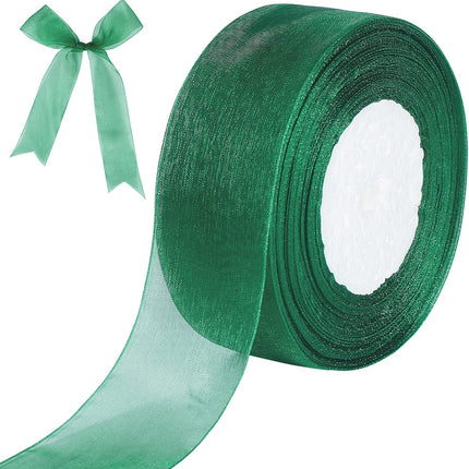Green Sheer Ribbon, 50 Yards 1-1/2 inch Wide Shimmer Sheer Organza Ribbon for Bow Making, Gift Wrapping, Box Packaging, Crafting, Christmas Decoration and More.