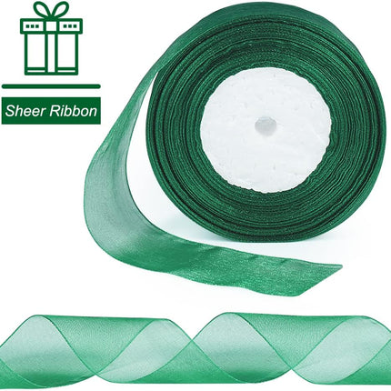 Green Sheer Ribbon, 50 Yards 1-1/2 inch Wide Shimmer Sheer Organza Ribbon for Bow Making, Gift Wrapping, Box Packaging, Crafting, Christmas Decoration and More.