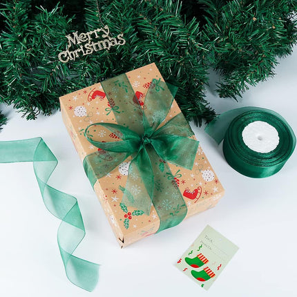 Green Sheer Ribbon, 50 Yards 1-1/2 inch Wide Shimmer Sheer Organza Ribbon for Bow Making, Gift Wrapping, Box Packaging, Crafting, Christmas Decoration and More.