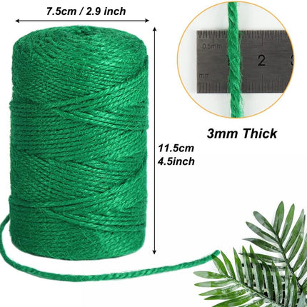 Jute Garden Twine, 328 Feet 3mm Heavy Duty Tomato Twine, Green Plant Ties for Gardening, Climbing Plants, Vegetables, Crafting.
