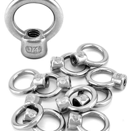 Lifting Eye Nut, 10 Pack, 1/4" UNC Marine Grade Stainless Steel 316.