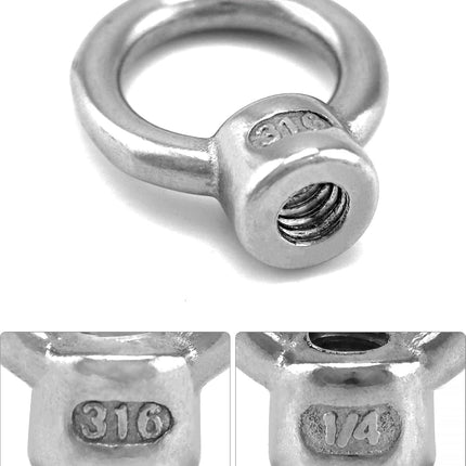 Lifting Eye Nut, 10 Pack, 1/4" UNC Marine Grade Stainless Steel 316.