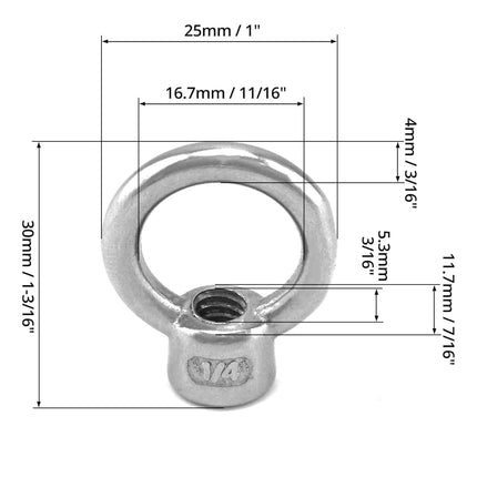 Lifting Eye Nut, 10 Pack, 1/4" UNC Marine Grade Stainless Steel 316.