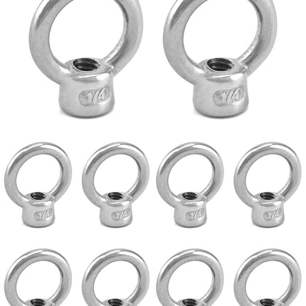 Lifting Eye Nut, 10 Pack, 1/4" UNC Marine Grade Stainless Steel 316.