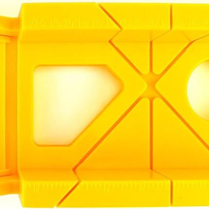 12-Inch High Impact Plastic Miter Box with Versatile Cutting Angles and Ruler Scale.