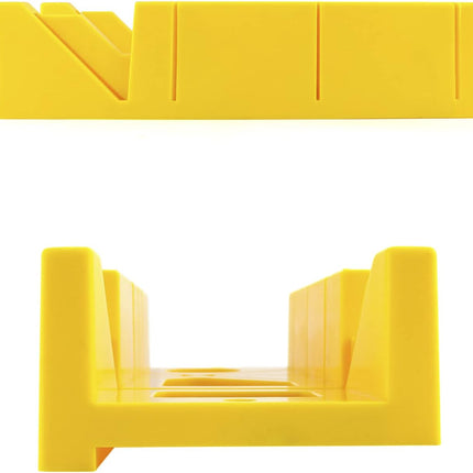 12-Inch High Impact Plastic Miter Box with Versatile Cutting Angles and Ruler Scale.