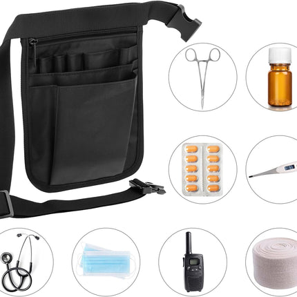 Nurse Waist Pouch Bag for Women Men, 2 Pack Utility Organizer Belt Pouch, Waist Tool Storage Bag, Oxford Fabric, 10x7 in, Black.