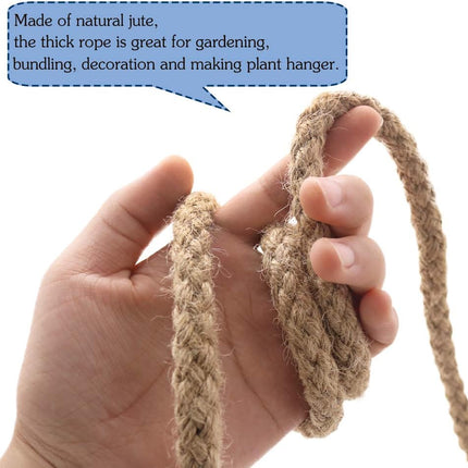 Braided Jute Rope, 25 Feet 11mm Thick Twine Rope for Crafting, Cat Scratching, Gardening, Bundling, Farmhouse Decor, Home Decor.