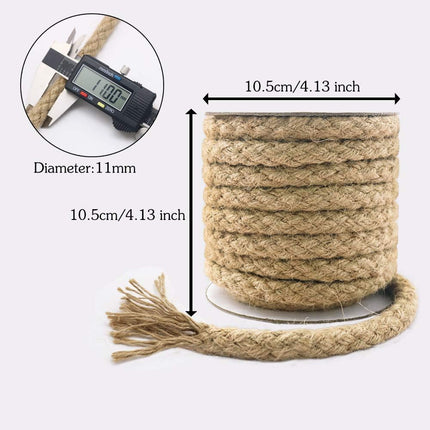 Braided Jute Rope, 25 Feet 11mm Thick Twine Rope for Crafting, Cat Scratching, Gardening, Bundling, Farmhouse Decor, Home Decor.