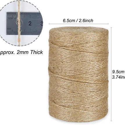 1000 Feet Natural Jute Twine, 2mm Twine String for Arts and Crafts, Gardening, Gift Wrapping, Packaging, Festive Decorations (2PCS x 500 Feet).