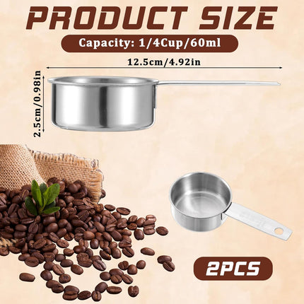 2 Pcs 1/4 Cup Stainless Steel Measuring Cup, 60 ml 2 oz Stainless Steel Measuring Cups Metal Coffee Scoop Cat Food Scoops for Wet and Dry Ingredients Cooking Baking Kitchen, Dishwasher Safe.