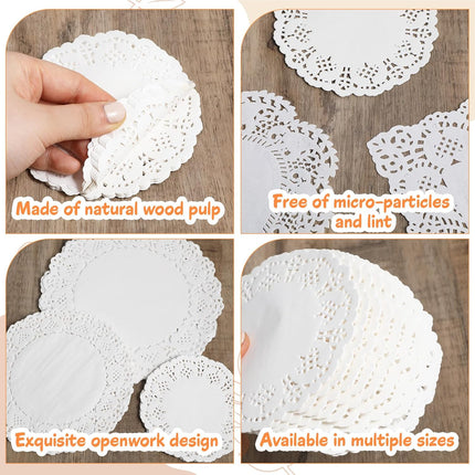 5 Sizes Paper Doilies, 150 Pcs Lace Doilies Paper Round Disposable Placemats White-Doilies for Tables Dessert Trays Party Craft Wedding Birthday Cakes Tableware Decorations.