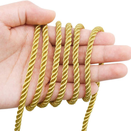 5mm Twisted Cord Trim, 59 Feet Gold Decorative Rope for Curtain Tieback, Upholstery, Honor Cord, Home Decor.