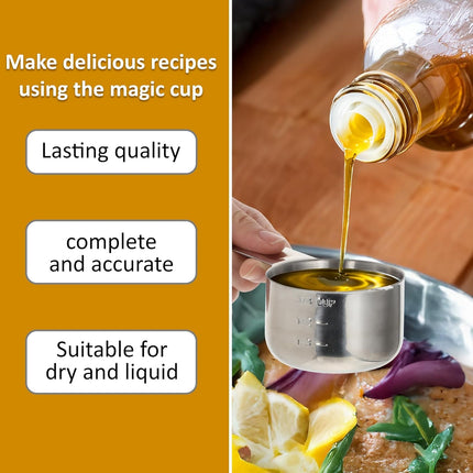 3/4 Cup (180ml, 6oz) Stainless Steel Measuring Cups Measure Scoop for Cooking Baking Coffee, Dishwasher Safe, Metric and US Measurement.