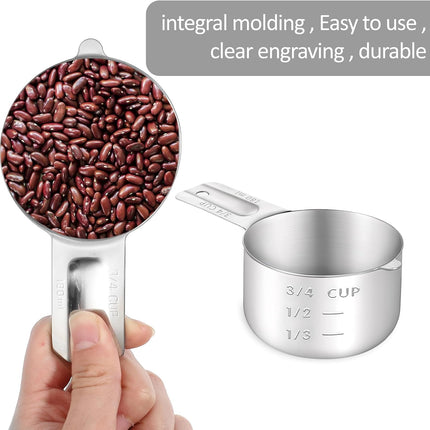 3/4 Cup (180ml, 6oz) Stainless Steel Measuring Cups Measure Scoop for Cooking Baking Coffee, Dishwasher Safe, Metric and US Measurement.