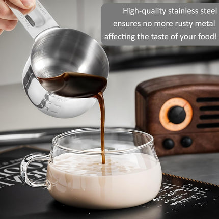 3/4 Cup (180ml, 6oz) Stainless Steel Measuring Cups Measure Scoop for Cooking Baking Coffee, Dishwasher Safe, Metric and US Measurement.