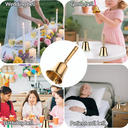 Dinner Bell, Super Loud Solid Brass Call Bells with Metal Handle, 3.9" Small Ring Handbell for Wedding, Classroom, Meditation, Animal Training, Teaching and Seniors Bedside (Gold).