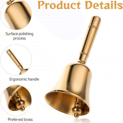 Dinner Bell, Super Loud Solid Brass Call Bells with Metal Handle, 3.9" Small Ring Handbell for Wedding, Classroom, Meditation, Animal Training, Teaching and Seniors Bedside (Gold).